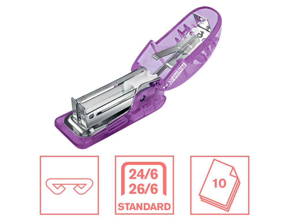AGRAFADOR RAPID MINI F4 COLOUR BREEZE USA AGRAFES 24/6 E 26/6 COR LAVANDA EM BLISTER