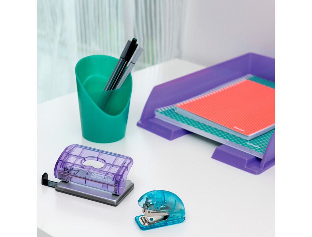 AGRAFADOR RAPID MINI F4 COLOUR BREEZE USA AGRAFES 24/6 E 26/6 COR LAVANDA EM BLISTER