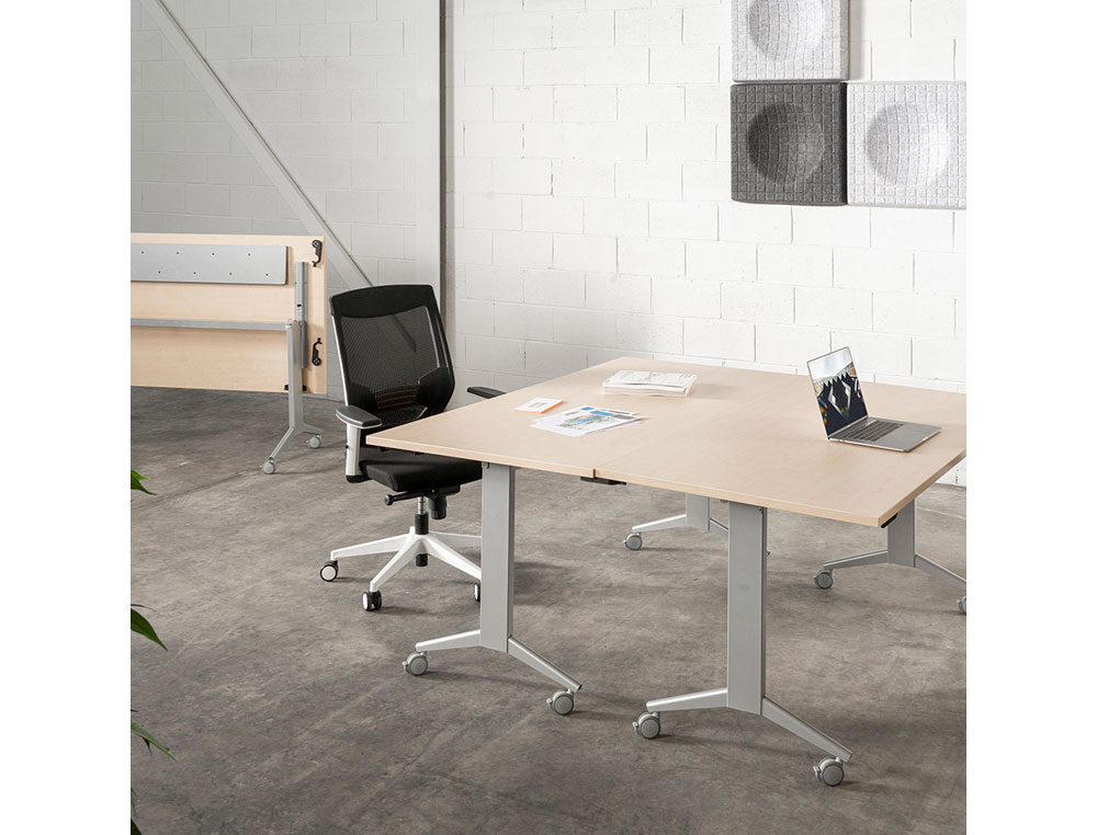 MESA DE ESCRITORIO ROCADA 120X60CM COM TABULEIRO REBATIVEL 90 ACABAMENTO FD01 ALUMINIO/FAIA