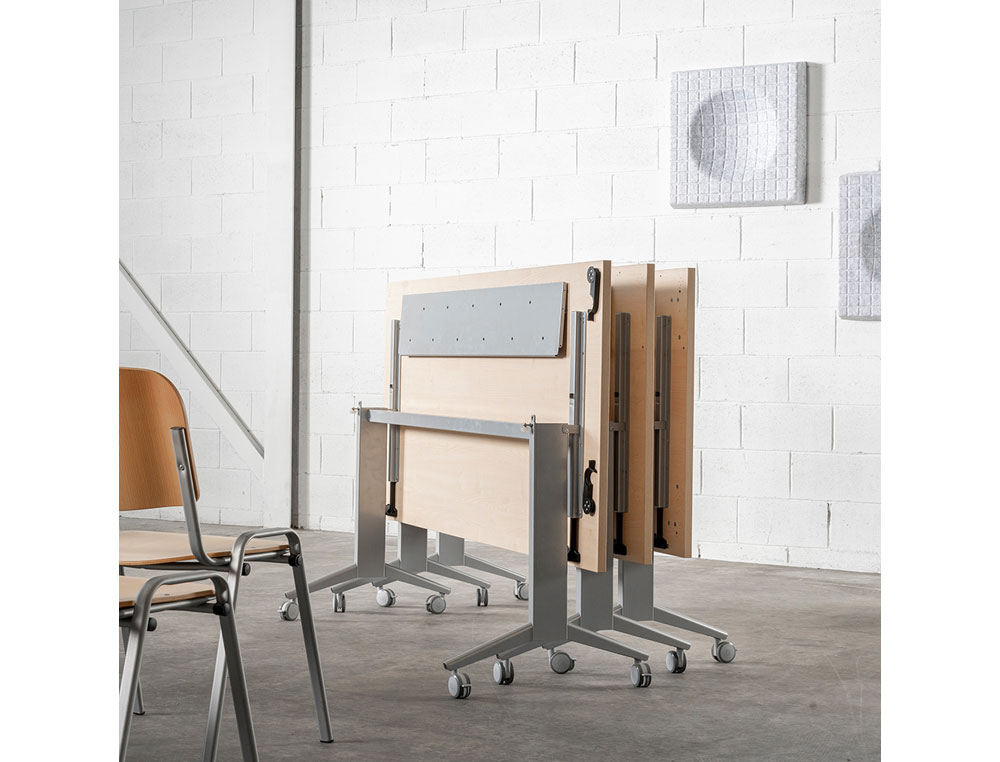 MESA DE ESCRITORIO ROCADA 160X80CM COM TABULEIRO REBATIVEL 90 ACABAMENTO FD02 ALUMINIO/CINZA
