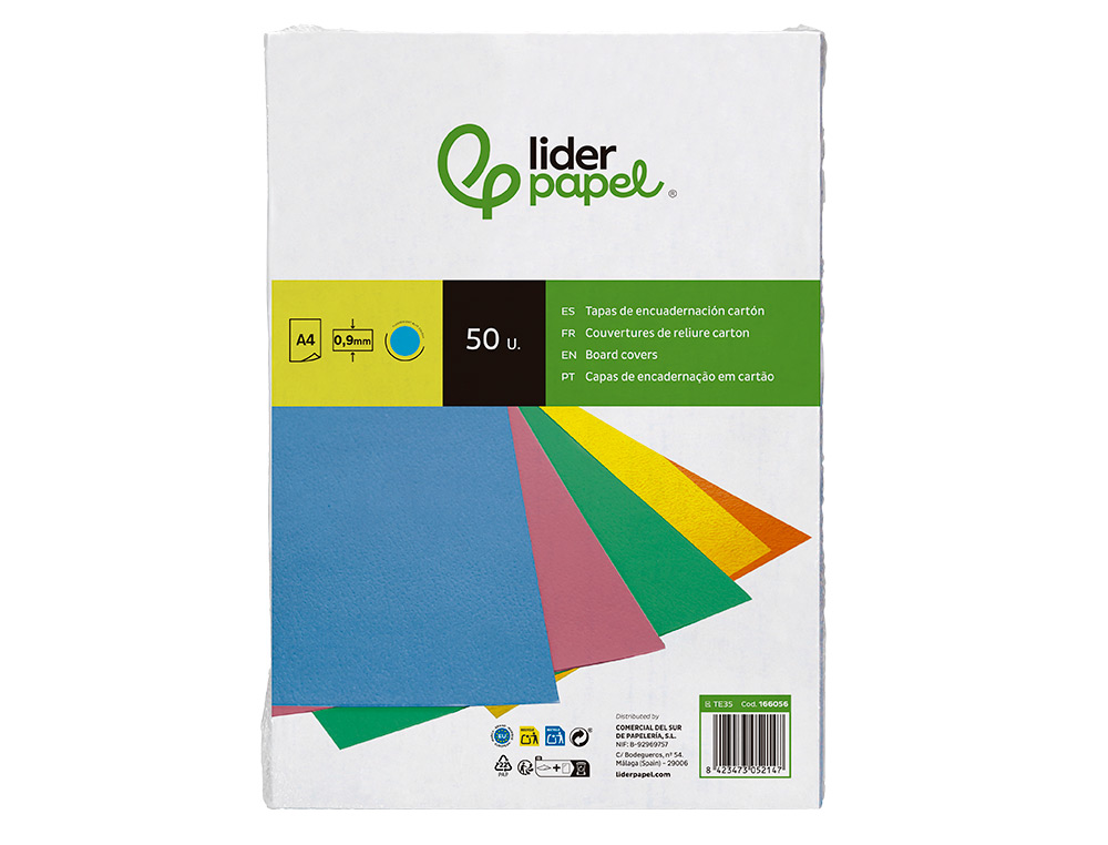 CAPA DE ENCADERNACAO LIDERPAPEL CARTAO DIN A4 0,9 MM AZUL FLUOR PACK DE 50 UNIDADES