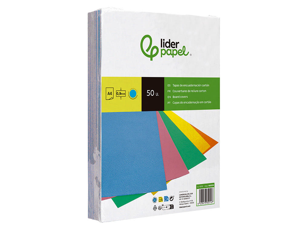 CAPA DE ENCADERNACAO LIDERPAPEL CARTAO DIN A4 0,9 MM AZUL FLUOR PACK DE 50 UNIDADES