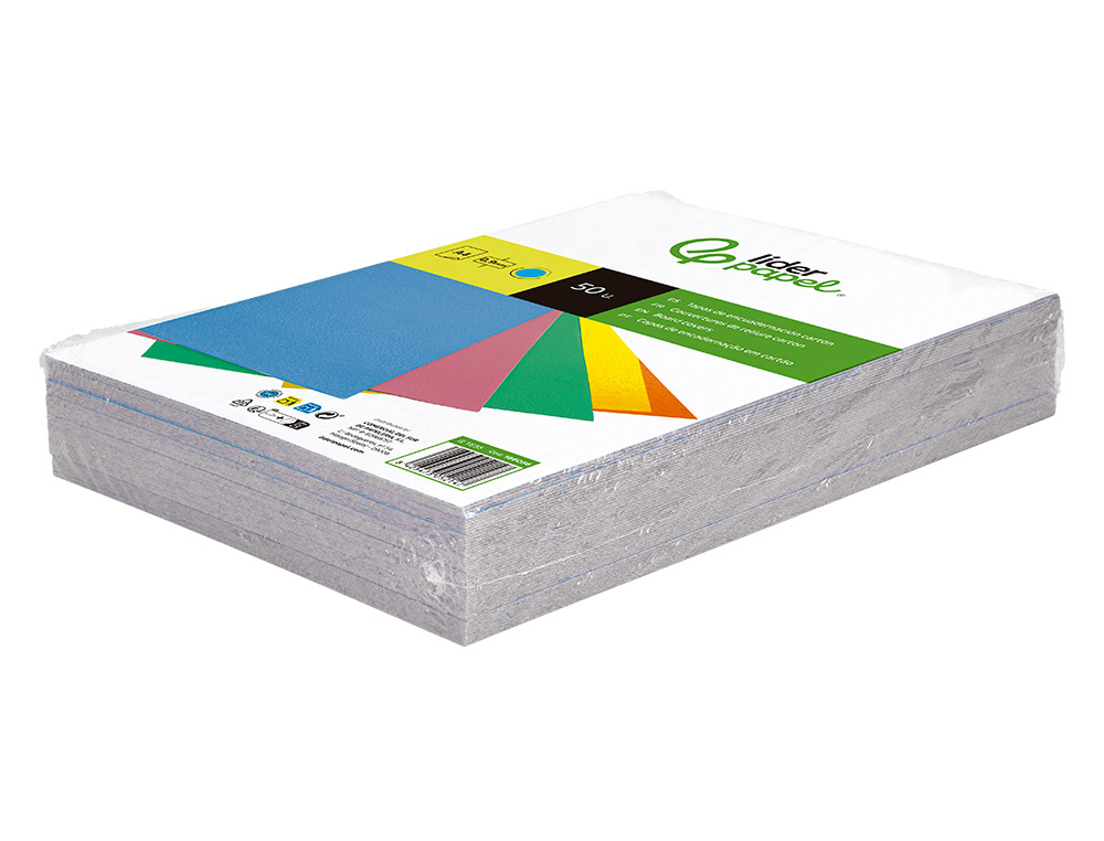 CAPA DE ENCADERNACAO LIDERPAPEL CARTAO DIN A4 0,9 MM AZUL FLUOR PACK DE 50 UNIDADES