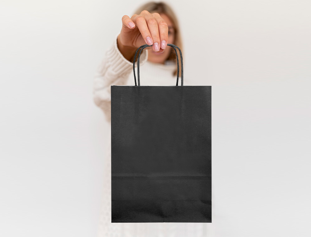 SACO DE PAPEL Q-CONNECT CELULOSE PRETO L COM ASA TORCIDA 320X400X140 MM