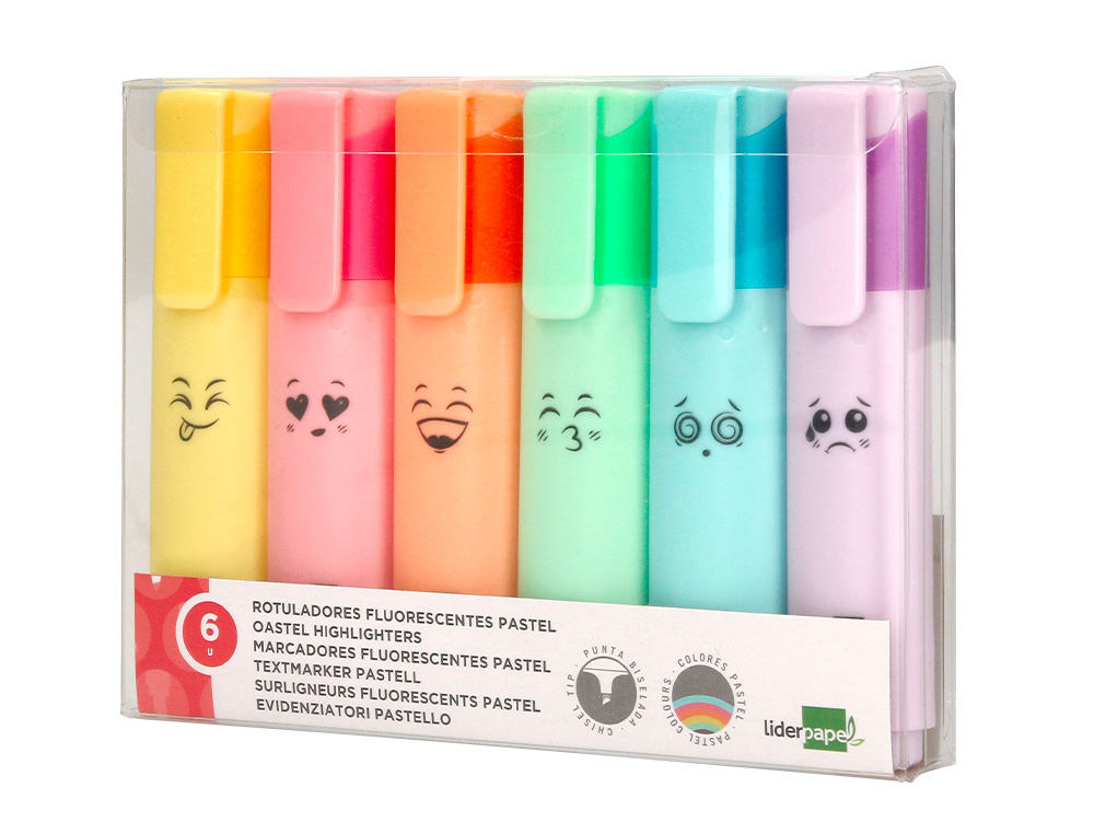 MARCADOR LIDERPAPEL FLUORESCENTE PASTEL PONTA BISELADA ESTOJO DE 6 UNIDADES CORES SORTIDAS