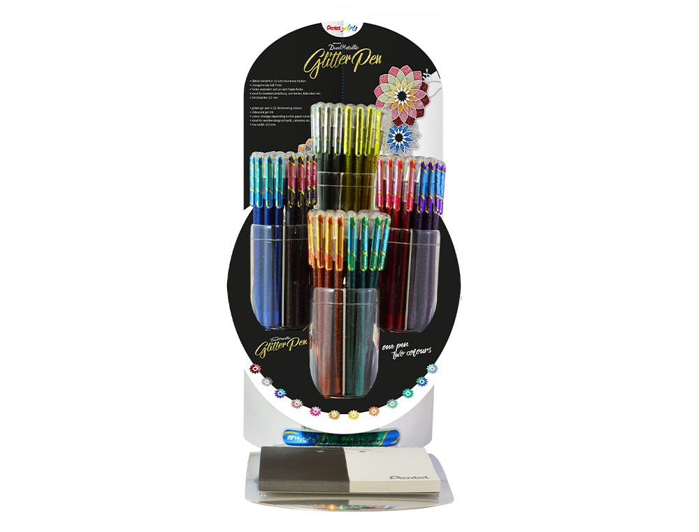 ROLLER PENTEL K110 DUAL METALLIC EXPOSITOR COM 8 DUZIAS E 12 CORES SORTIDAS