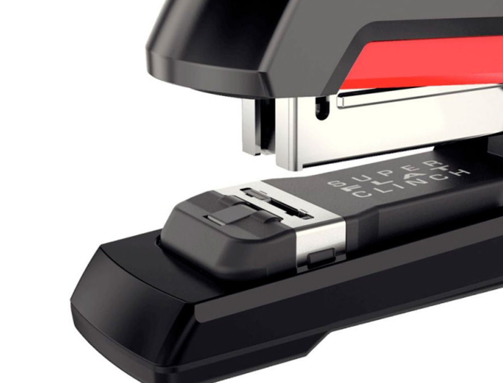 AGRAFADOR RAPID SUPREME S50 PLASTICO CAPACIDADE 50 FOLHAS USA AGRAFES 24/6-8+ E 26/6-8+ COR PRETO/VERMELHO