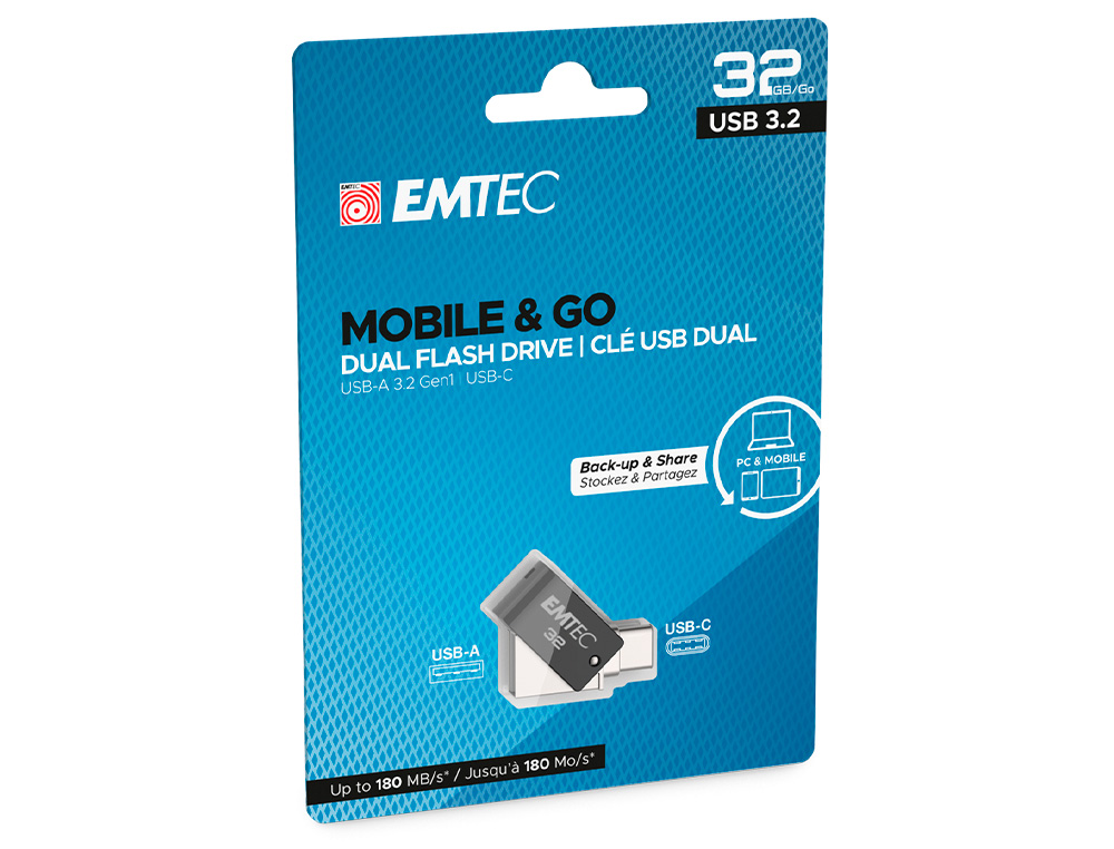 PEN DRIVE EMTEC USB 3.2 DUAL MOBILE & GO TYPE-C /USB 32 GB