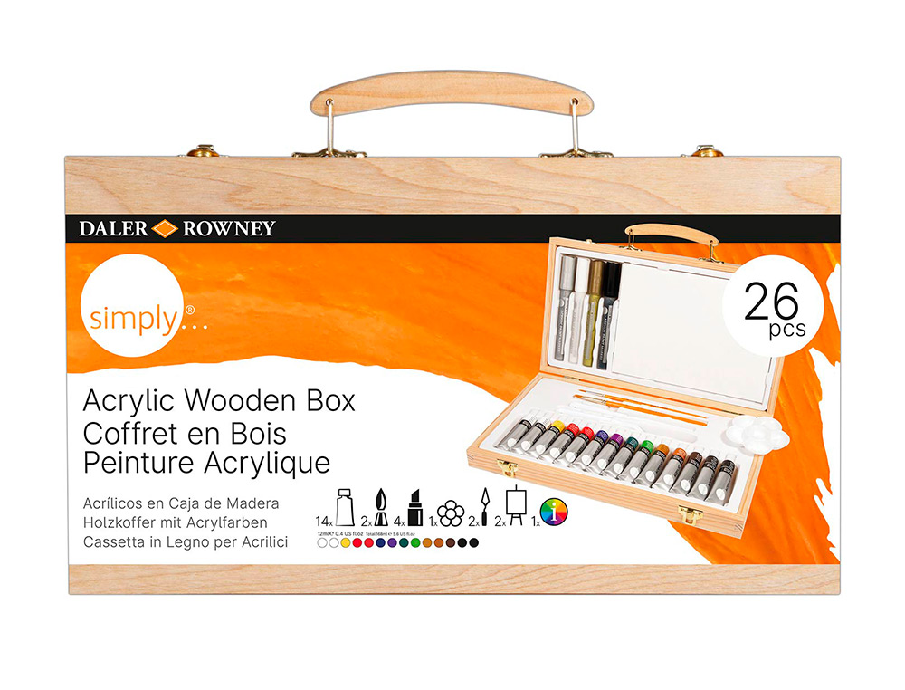 MALA DE PINTURAS ACRILICAS DALER ROWNEY MADEIRA 26 PECAS 334X204X50 MM