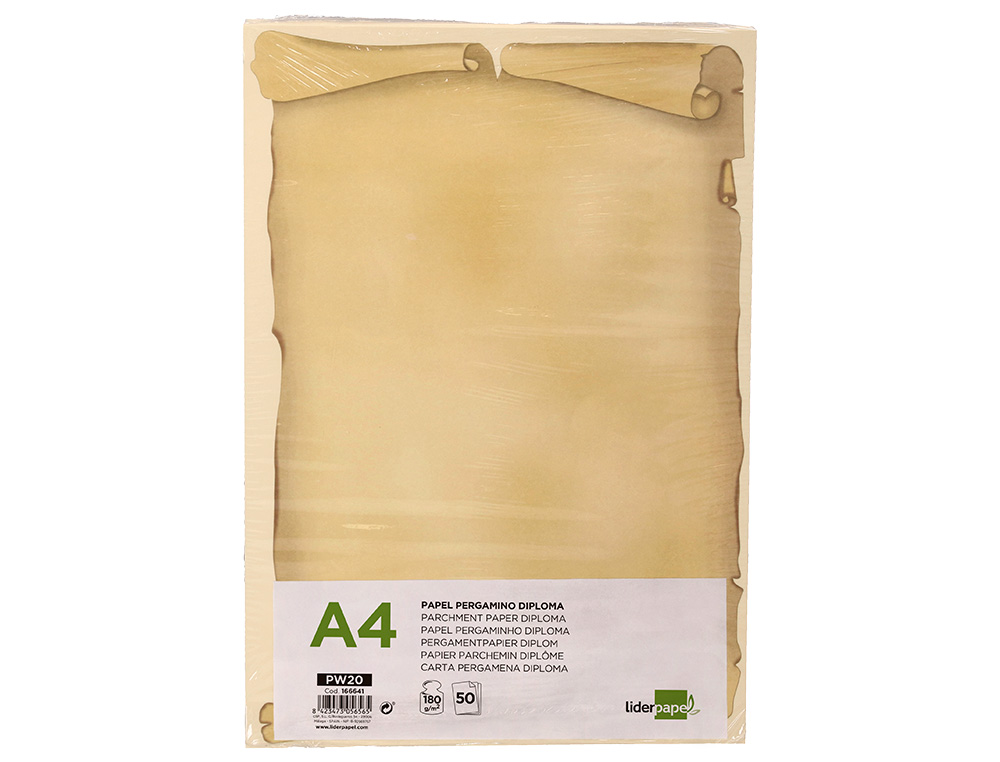 PAPEL PERGAMINHO LIDERPAPEL DIN A4 DIPLOMA 180 G/M2 EMBALAGEM DE 50 FOLHAS