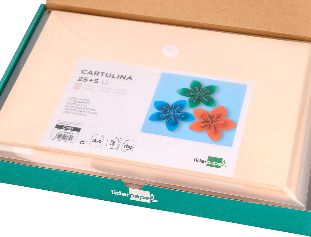CARTOLINA LIDERPAPEL A4 180 GR CREME PACK DE 25+5 FOLHAS