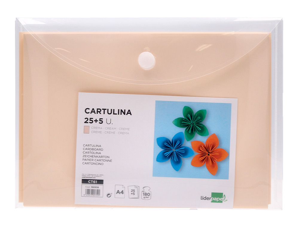 CARTOLINA LIDERPAPEL A4 180 GR CREME PACK DE 25+5 FOLHAS