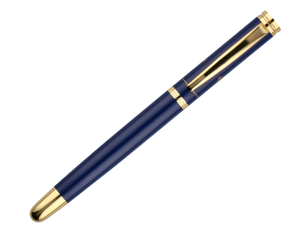 CANETA E ESTOJO BELIUS SOIREE DESENHO ART DECO AZUL MARINHO E DOURADO TINTA AZUL CAIXA DESIGN