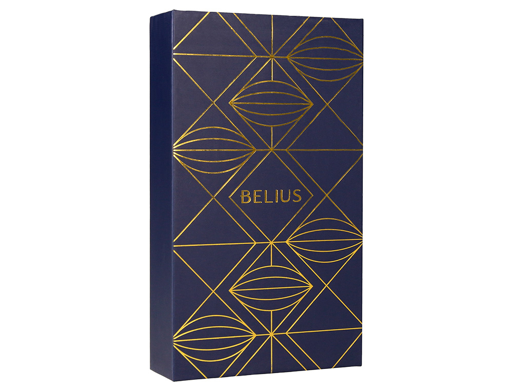 CANETA E ESTOJO BELIUS SOIREE DESENHO ART DECO AZUL MARINHO E DOURADO TINTA AZUL CAIXA DESIGN
