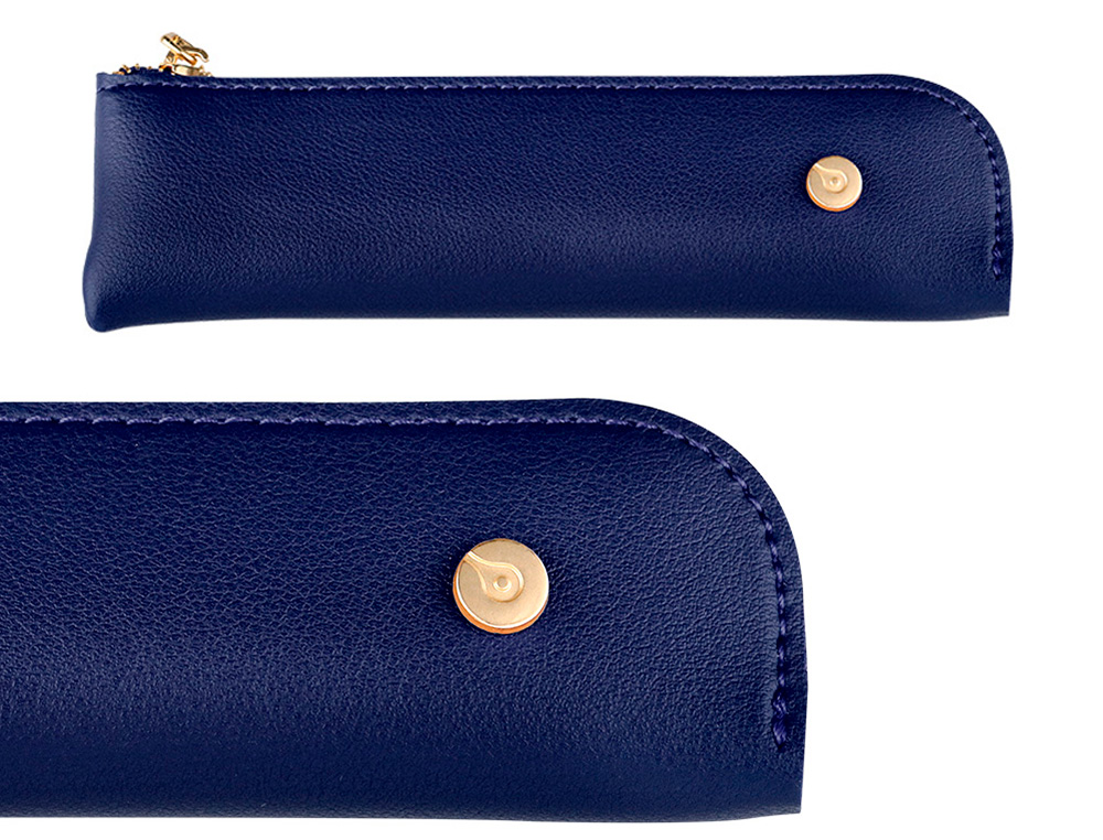 CANETA E ESTOJO BELIUS SOIREE DESENHO ART DECO AZUL MARINHO E DOURADO TINTA AZUL CAIXA DESIGN