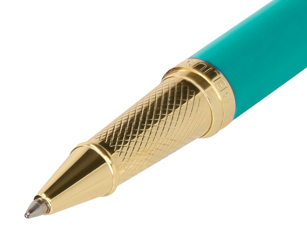 ESFEROGRAFICA BELIUS SOIREE ALUMINIO DESENHO ART DECO TURQUESA DOURADO TINTA AZUL CAIXA DESIGN