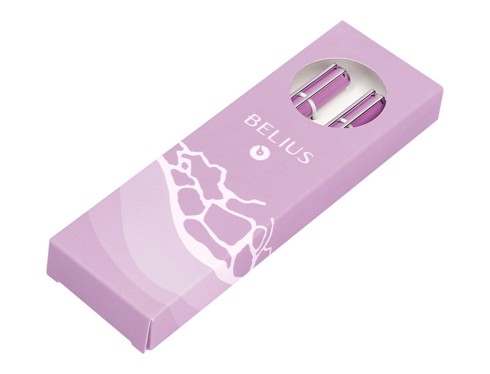 CONJUNTO ESFEROGRAFICA E ROLLER BELIUS ENDLESS SUMMER ALUMINIO DESENHO ROXO E PRATEADO TINTA AZUL CAIXA DESIGN