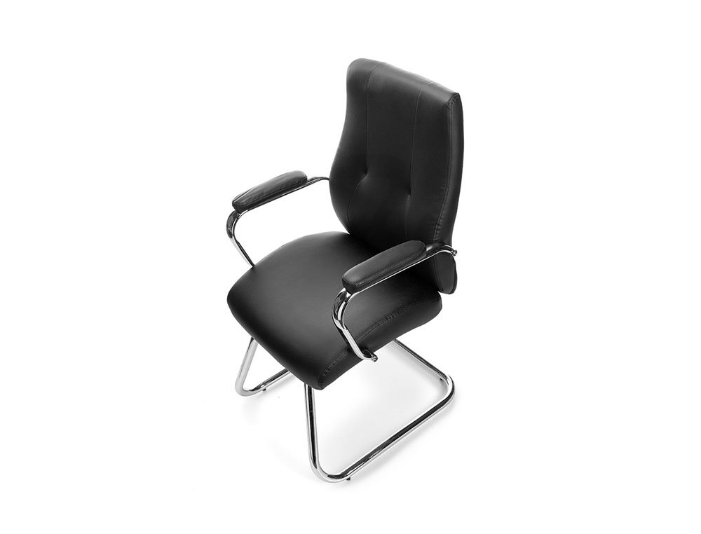 CADEIRA ROCADA CONFIDENTE BRACOS FIXOS ESTRUTURA CROMADA ASSENTO E ENCOSTO FORRADO IMITACAO PELE PRETO 620X650X1100 MM