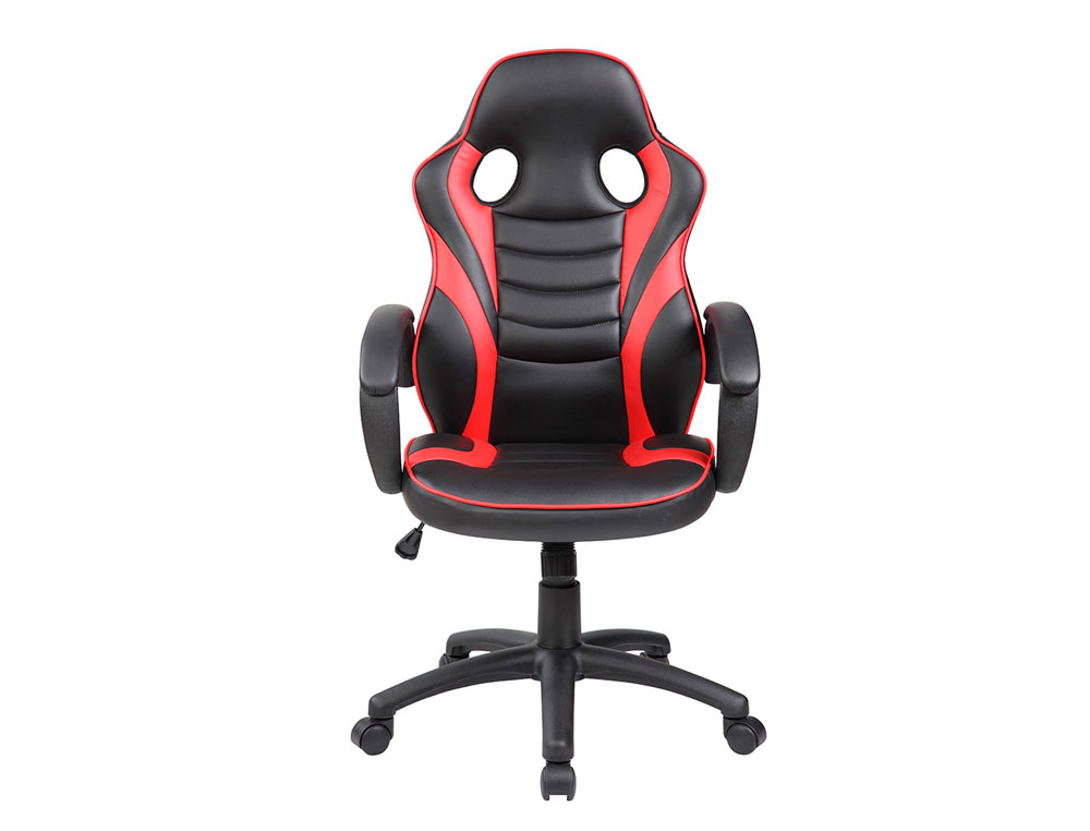 CADEIRA ROCADA GAMING BRACOS FIXOS BASE NYLON COM RODAS BASCULANTE IMITACAO PELE PRETO/VERMELHO 480X490X1060-1160 MM