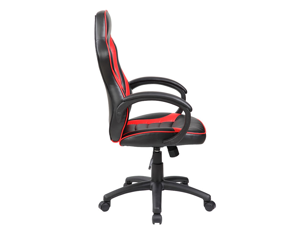 CADEIRA ROCADA GAMING BRACOS FIXOS BASE NYLON COM RODAS BASCULANTE IMITACAO PELE PRETO/VERMELHO 480X490X1060-1160 MM