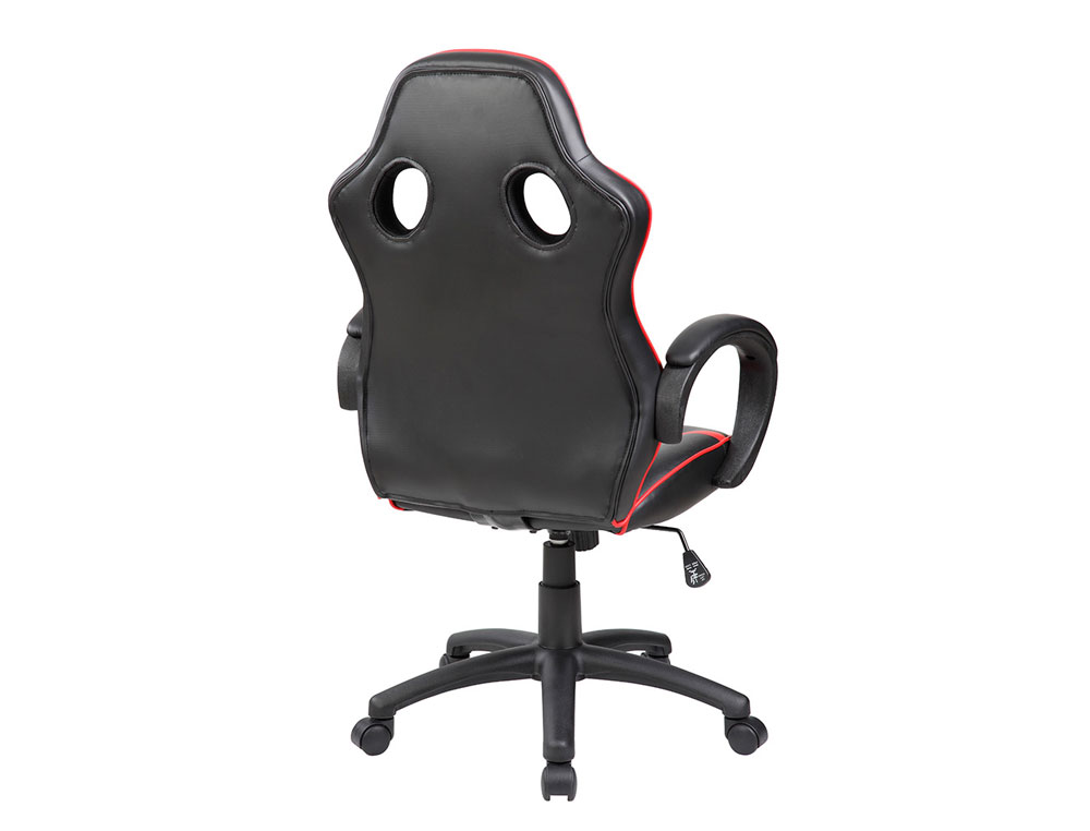 CADEIRA ROCADA GAMING BRACOS FIXOS BASE NYLON COM RODAS BASCULANTE IMITACAO PELE PRETO/VERMELHO 480X490X1060-1160 MM