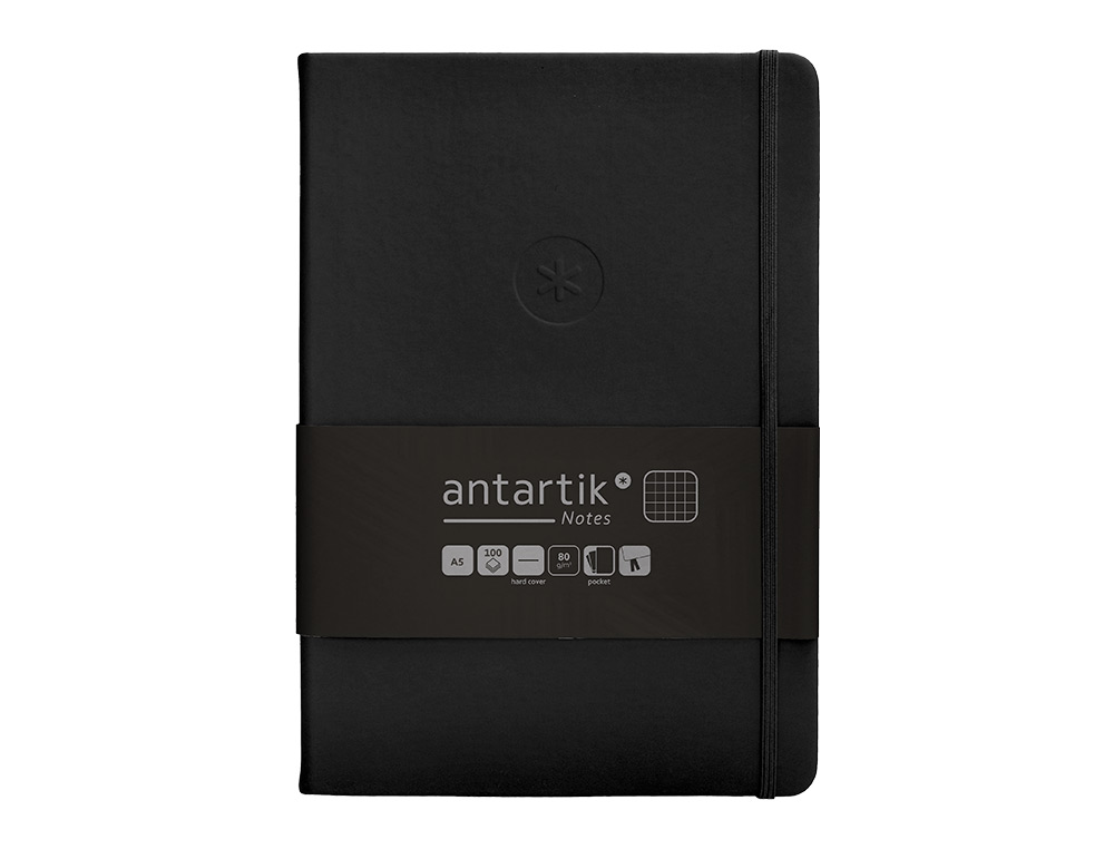 CADERNO COM ELASTICO ANTARTIK NOTES CAPA DURA A5 QUADRICULADO PRETO 100 FOLHAS 80 GR FSC