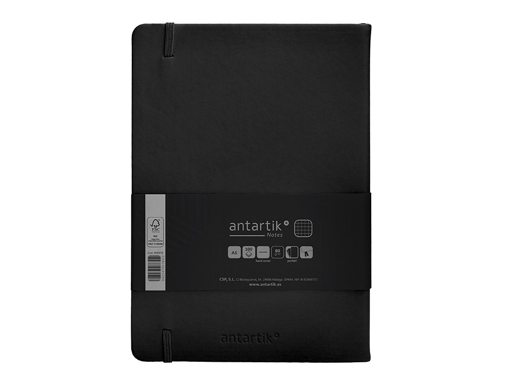 CADERNO COM ELASTICO ANTARTIK NOTES CAPA DURA A5 QUADRICULADO PRETO 100 FOLHAS 80 GR FSC