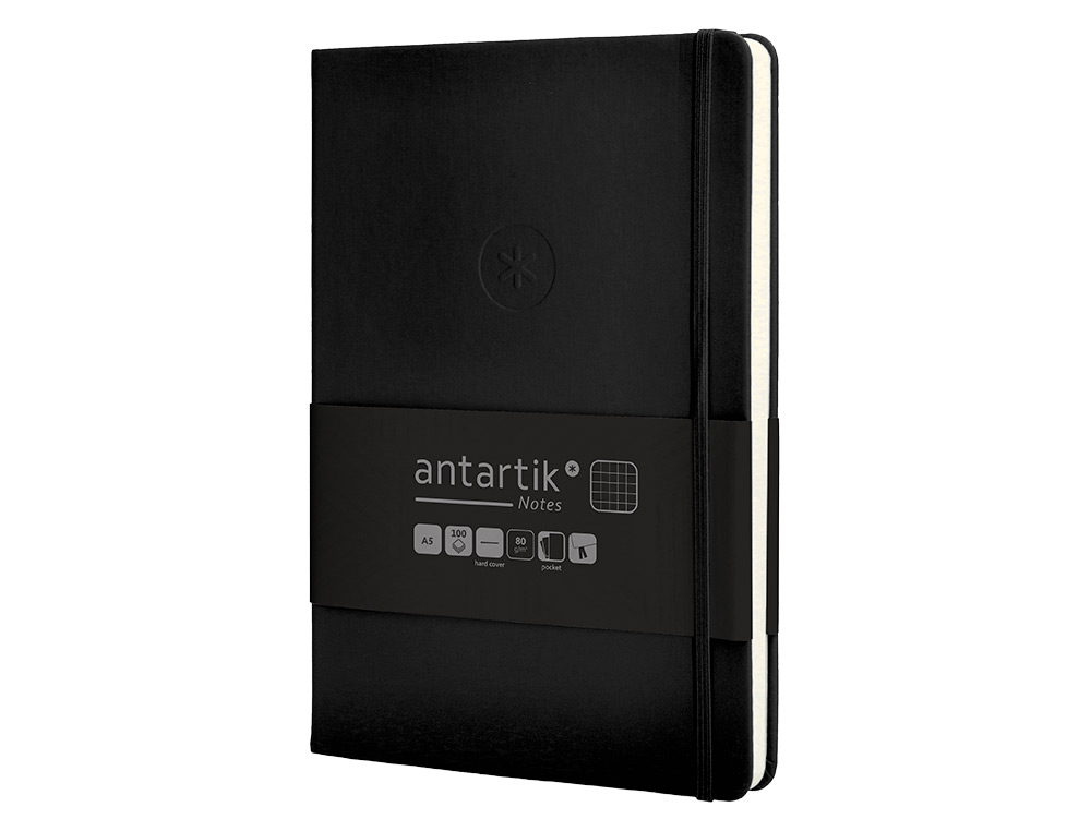 CADERNO COM ELASTICO ANTARTIK NOTES CAPA DURA A5 QUADRICULADO PRETO 100 FOLHAS 80 GR FSC