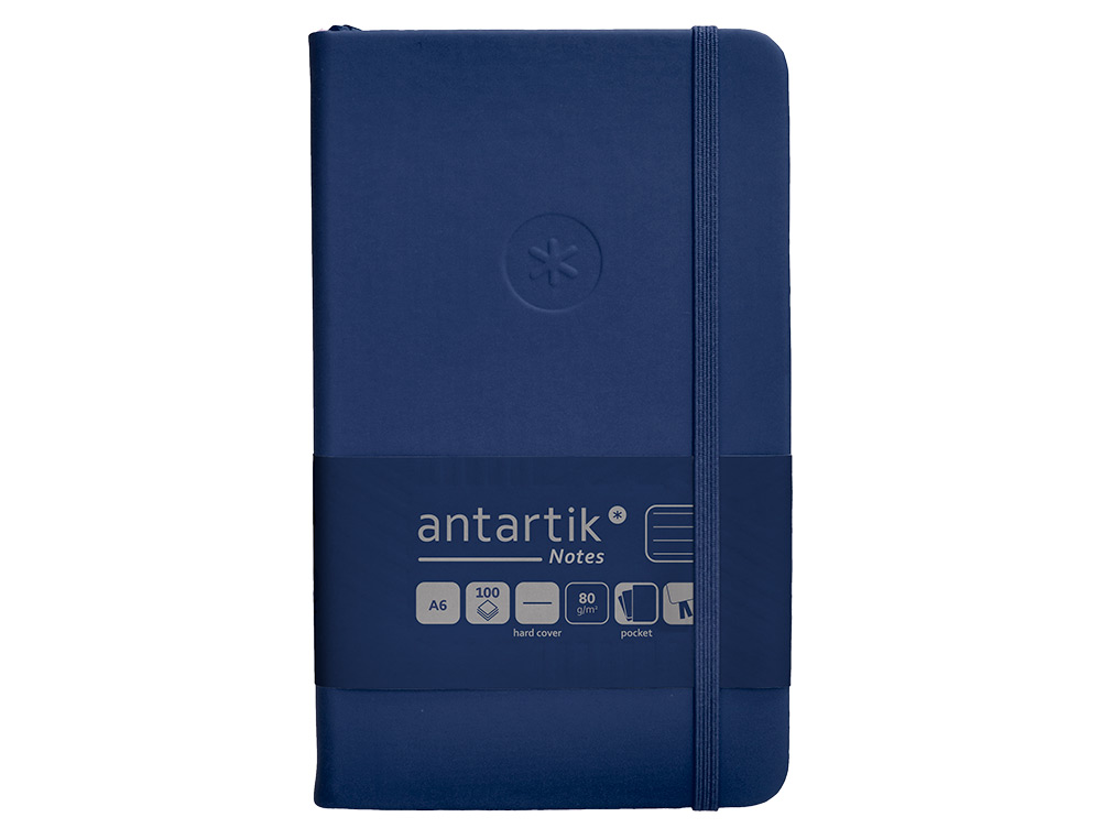 CADERNO COM ELASTICO ANTARTIK NOTES CAPA DURA A6 PAUTADO AZUL MARINHO 100 FOLHAS 80 GR FSC