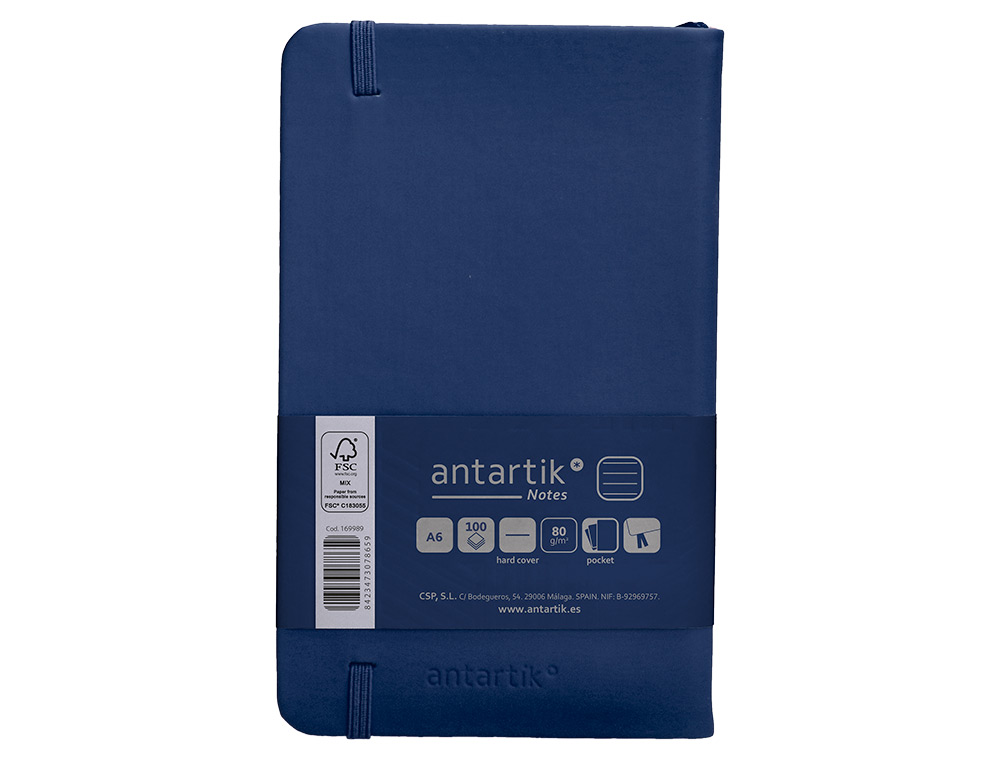 CADERNO COM ELASTICO ANTARTIK NOTES CAPA DURA A6 PAUTADO AZUL MARINHO 100 FOLHAS 80 GR FSC