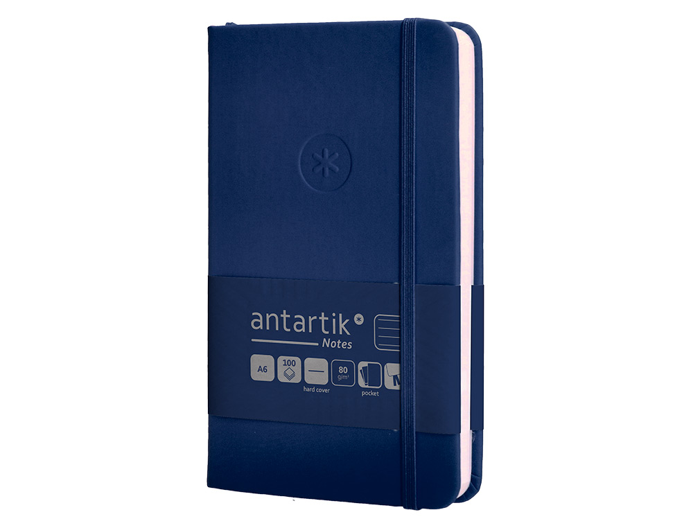 CADERNO COM ELASTICO ANTARTIK NOTES CAPA DURA A6 PAUTADO AZUL MARINHO 100 FOLHAS 80 GR FSC