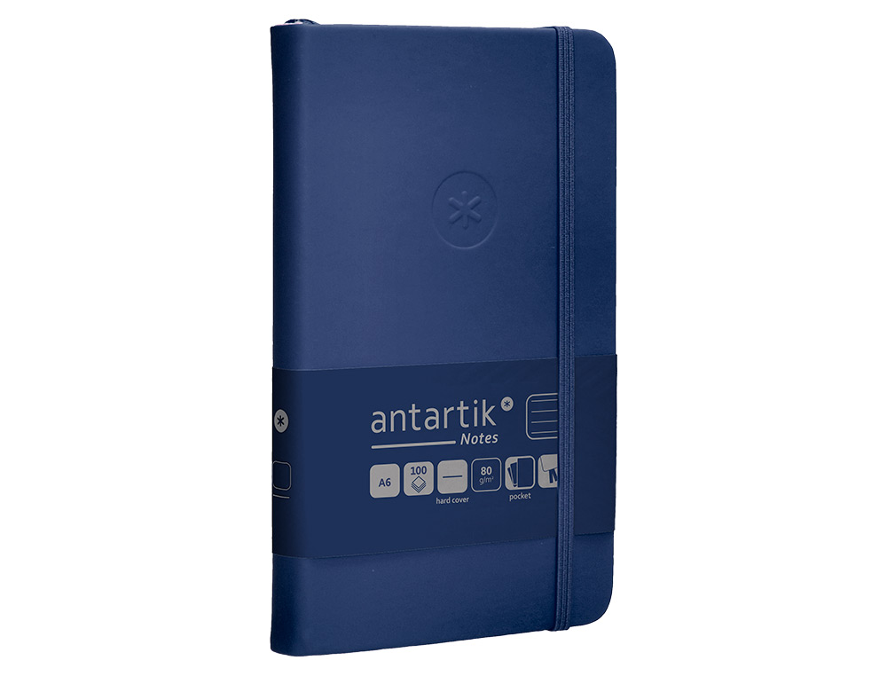 CADERNO COM ELASTICO ANTARTIK NOTES CAPA DURA A6 PAUTADO AZUL MARINHO 100 FOLHAS 80 GR FSC