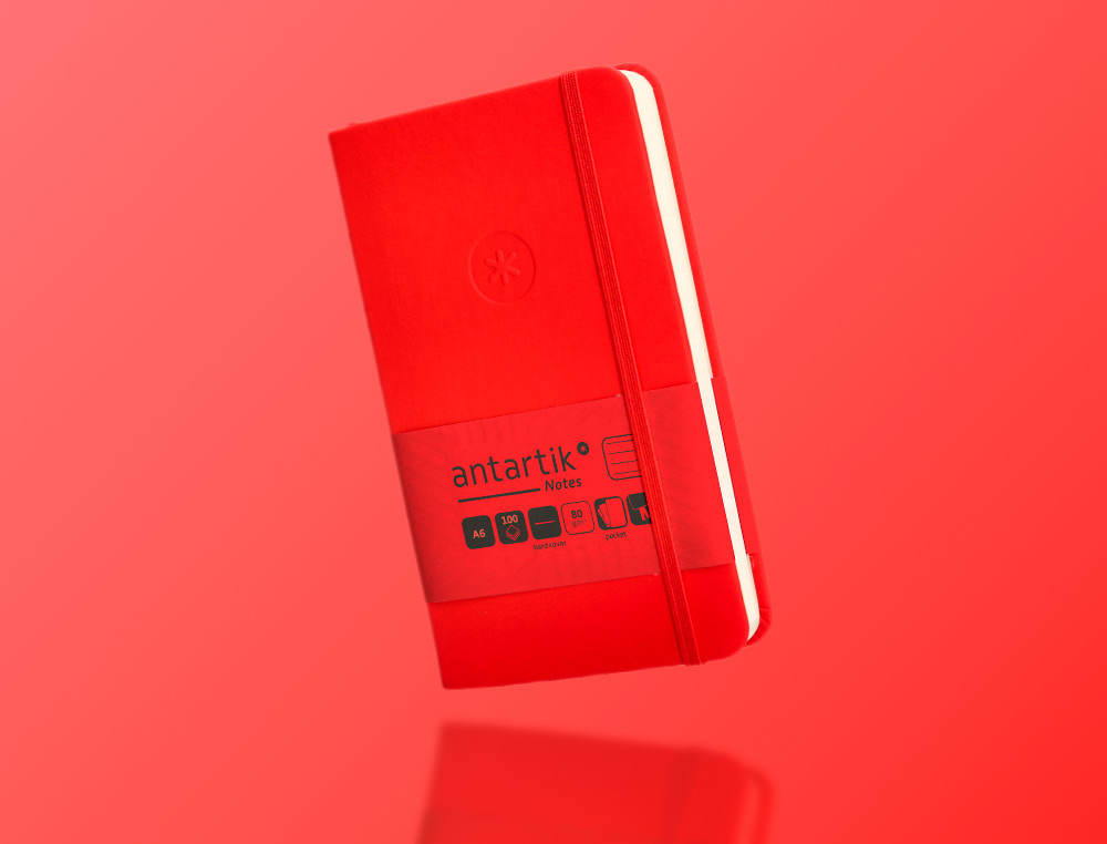 CADERNO COM ELASTICO ANTARTIK NOTES CAPA DURA A6 PAUTADO VERMELHO 100 FOLHAS 80 GR FSC