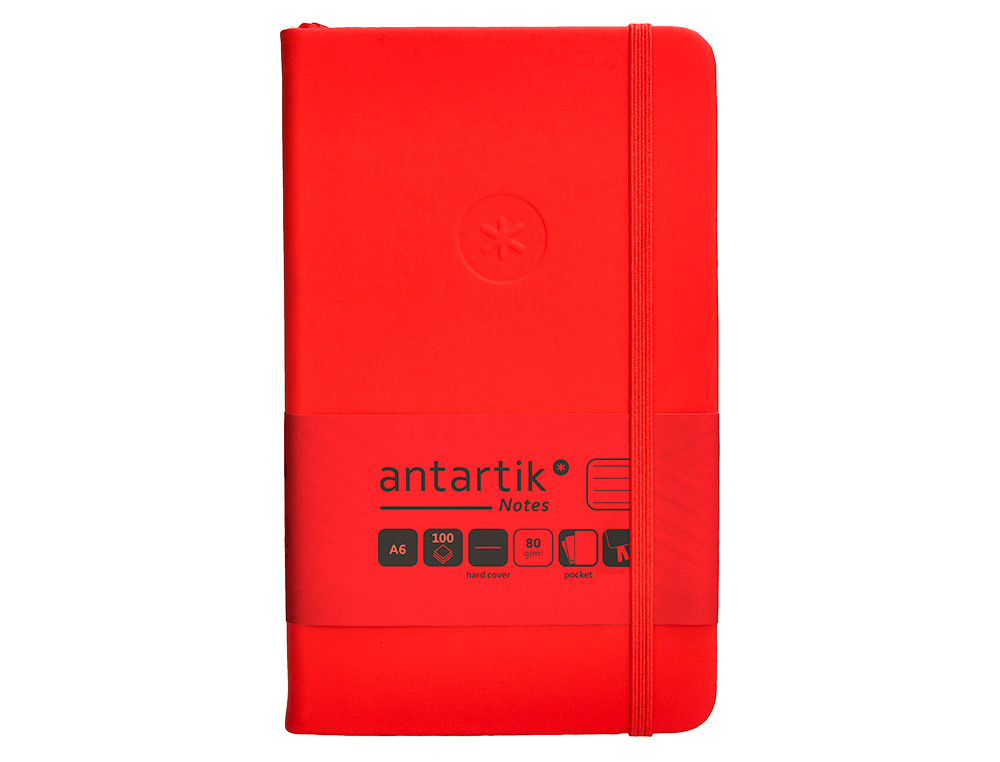 CADERNO COM ELASTICO ANTARTIK NOTES CAPA DURA A6 PAUTADO VERMELHO 100 FOLHAS 80 GR FSC