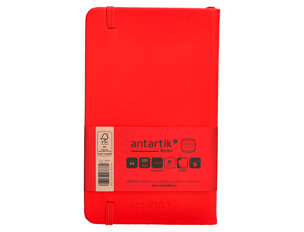 CADERNO COM ELASTICO ANTARTIK NOTES CAPA DURA A6 PAUTADO VERMELHO 100 FOLHAS 80 GR FSC