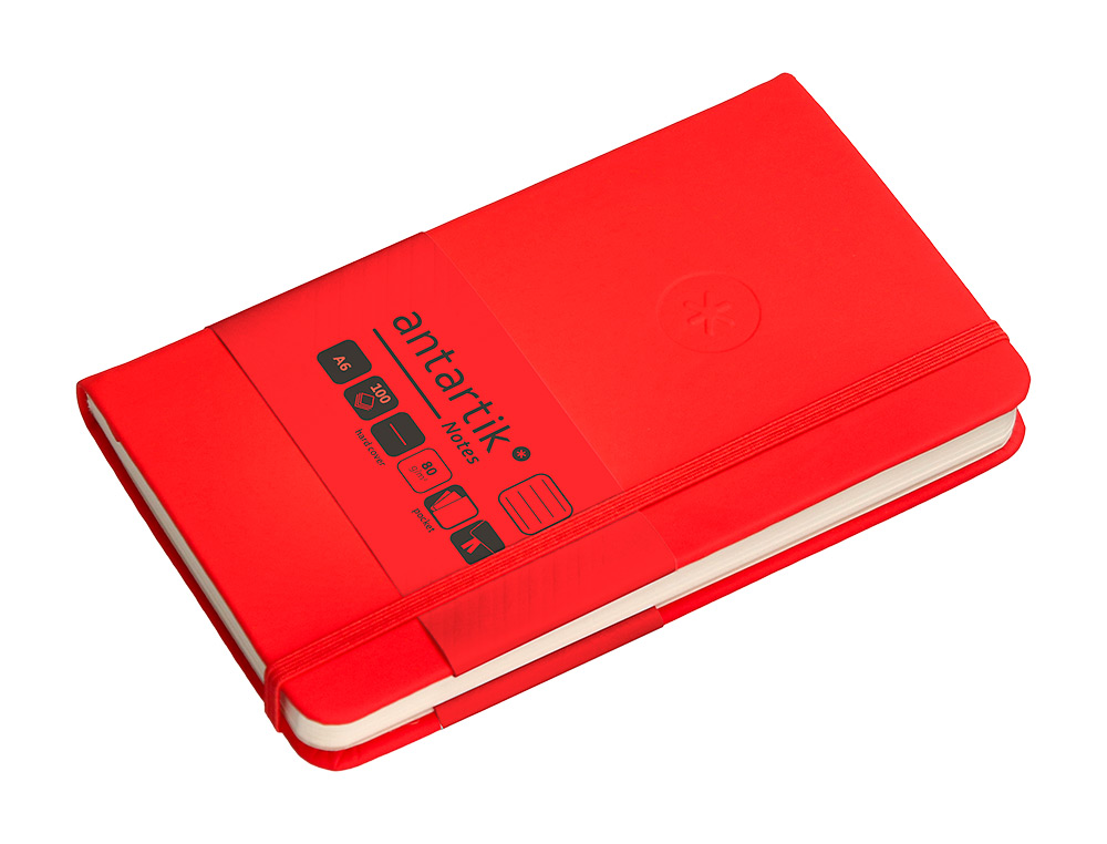 CADERNO COM ELASTICO ANTARTIK NOTES CAPA DURA A6 PAUTADO VERMELHO 100 FOLHAS 80 GR FSC