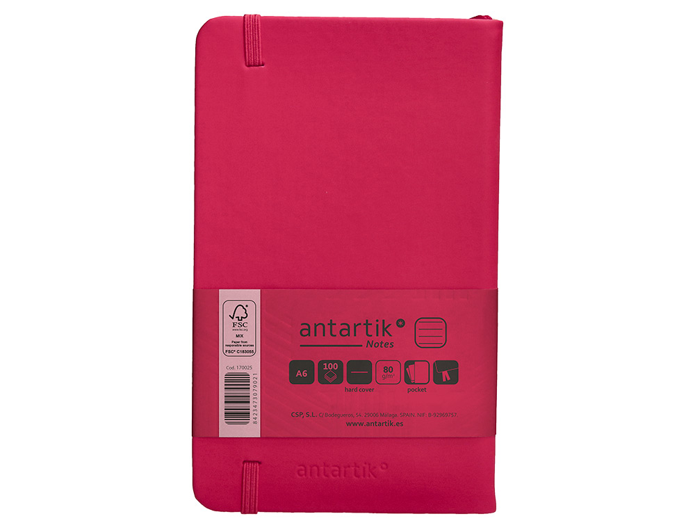CADERNO COM ELASTICO ANTARTIK NOTES CAPA DURA A6 PAUTADO FUCSIA 100 FOLHAS 80 GR FSC