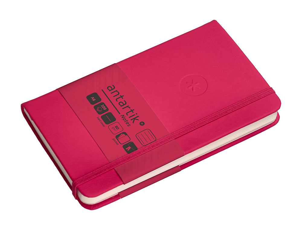 CADERNO COM ELASTICO ANTARTIK NOTES CAPA DURA A6 PAUTADO FUCSIA 100 FOLHAS 80 GR FSC