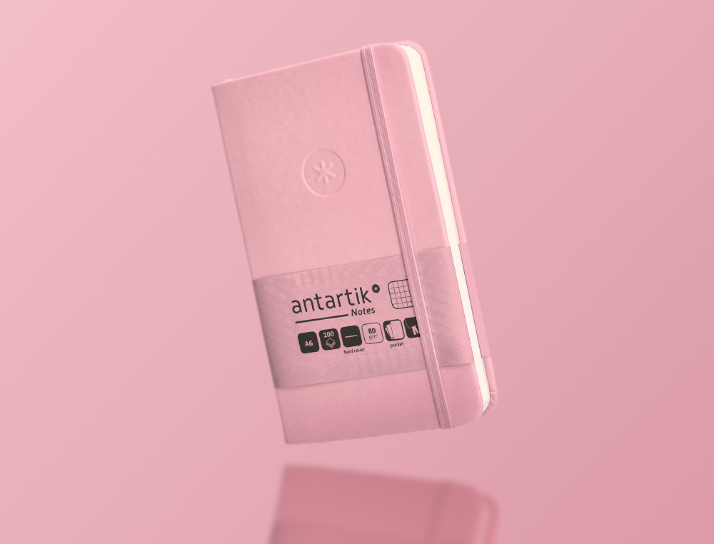 CADERNO COM ELASTICO ANTARTIK NOTES CAPA DURA A6 QUADRICULADO ROSA PASTEL 100 FOLHAS 80 GR FSC