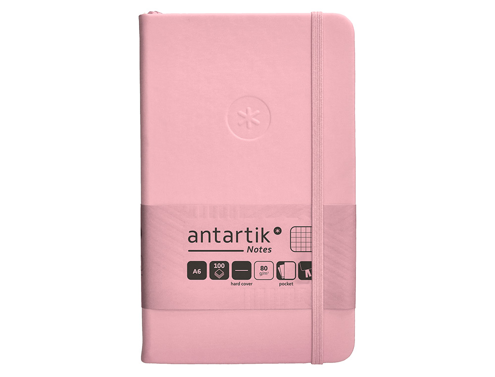 CADERNO COM ELASTICO ANTARTIK NOTES CAPA DURA A6 QUADRICULADO ROSA PASTEL 100 FOLHAS 80 GR FSC