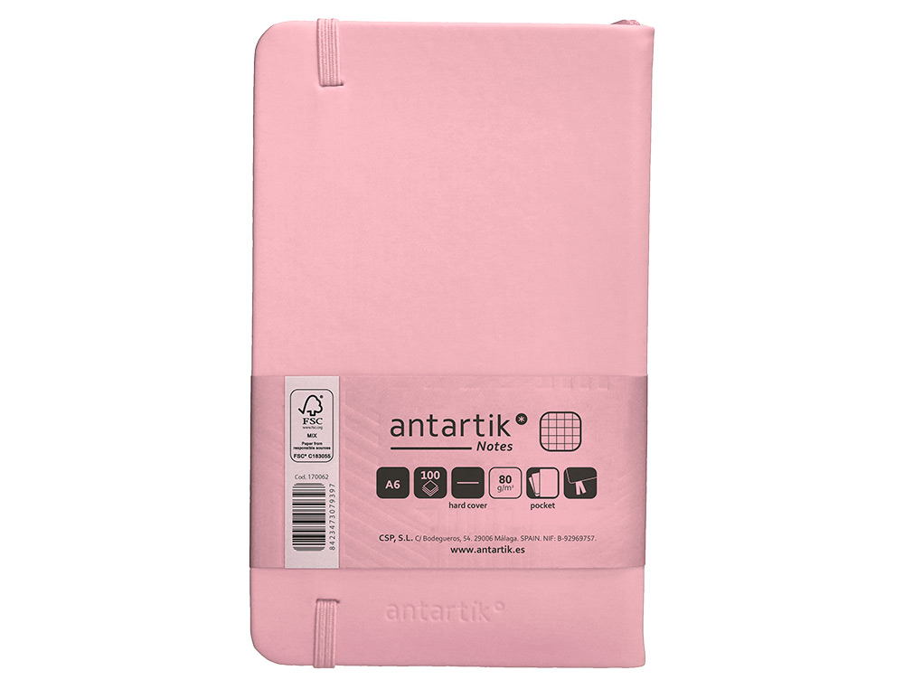 CADERNO COM ELASTICO ANTARTIK NOTES CAPA DURA A6 QUADRICULADO ROSA PASTEL 100 FOLHAS 80 GR FSC