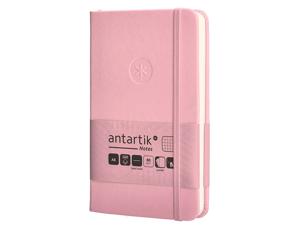 CADERNO COM ELASTICO ANTARTIK NOTES CAPA DURA A6 QUADRICULADO ROSA PASTEL 100 FOLHAS 80 GR FSC