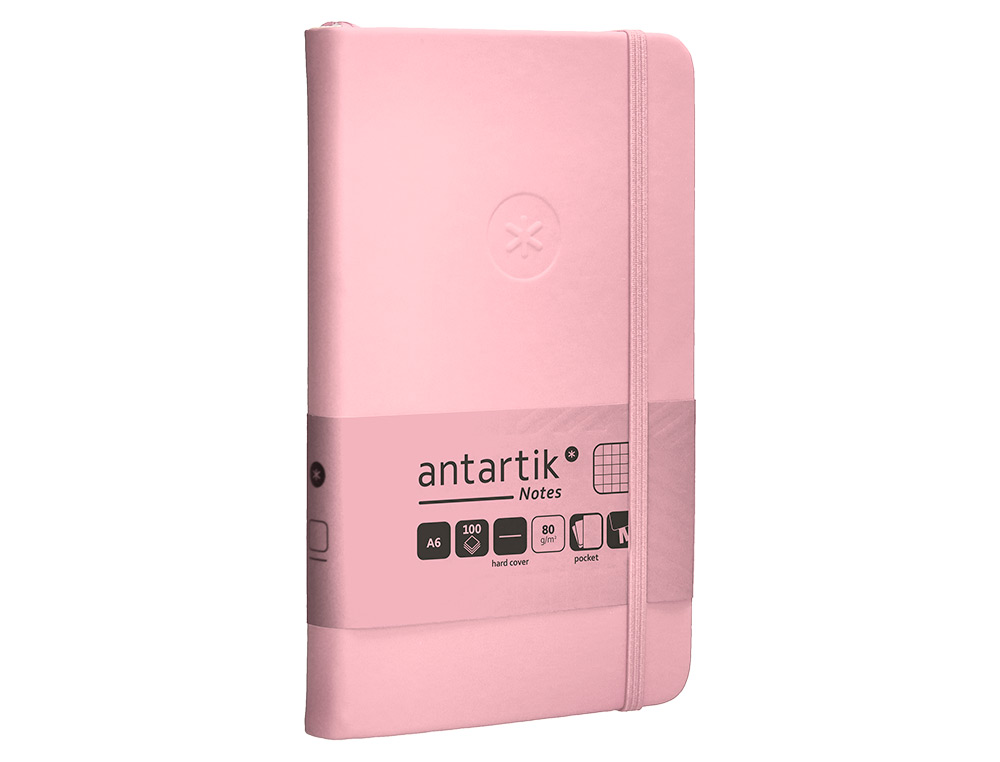 CADERNO COM ELASTICO ANTARTIK NOTES CAPA DURA A6 QUADRICULADO ROSA PASTEL 100 FOLHAS 80 GR FSC