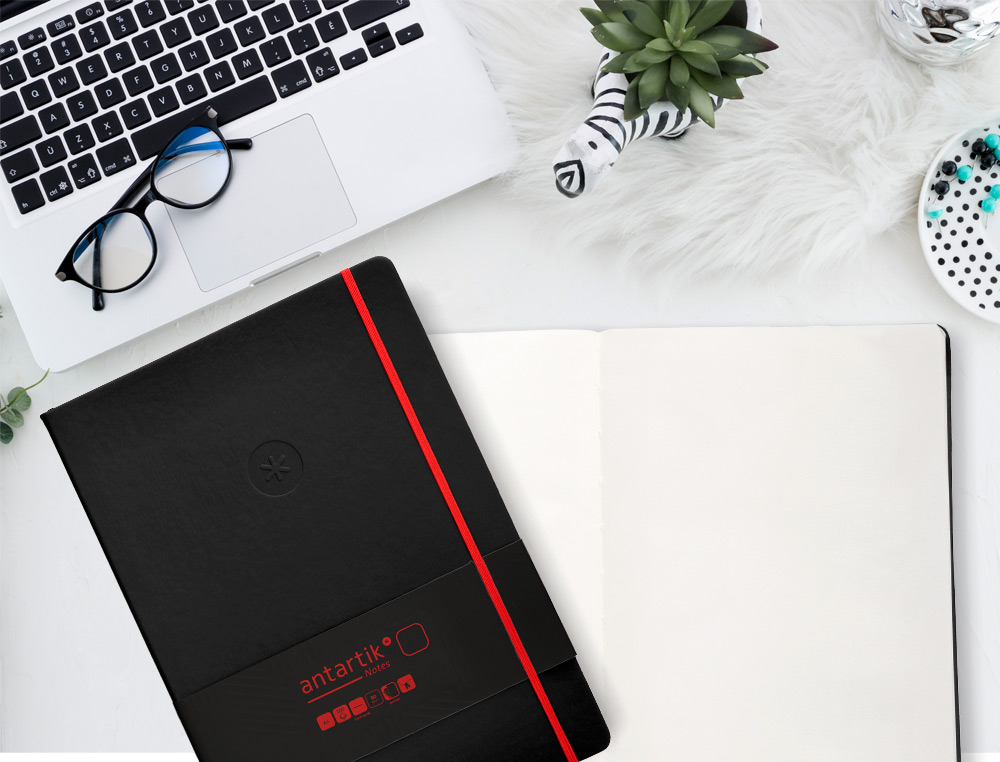 CADERNO COM ELASTICO ANTARTIK NOTES CAPA DURA A4 LISO PRETO E VERMELHO 100 FOLHAS 80 GR FSC