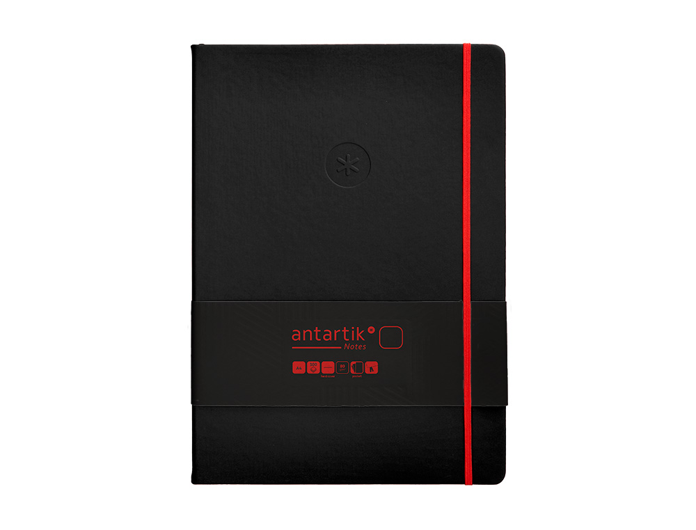 CADERNO COM ELASTICO ANTARTIK NOTES CAPA DURA A4 LISO PRETO E VERMELHO 100 FOLHAS 80 GR FSC
