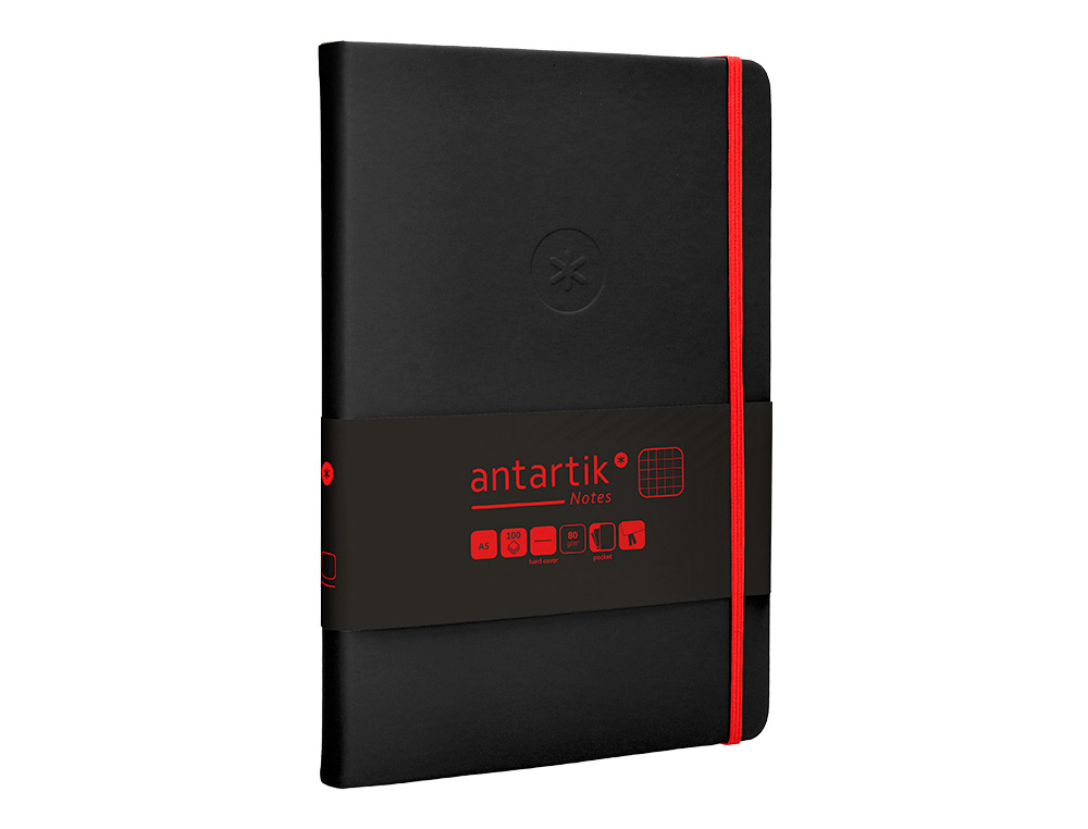 CADERNO COM ELASTICO ANTARTIK NOTES CAPA DURA A5 QUADRICULADO PRETO E VERMELHO 100 FOLHAS 80 GR FSC
