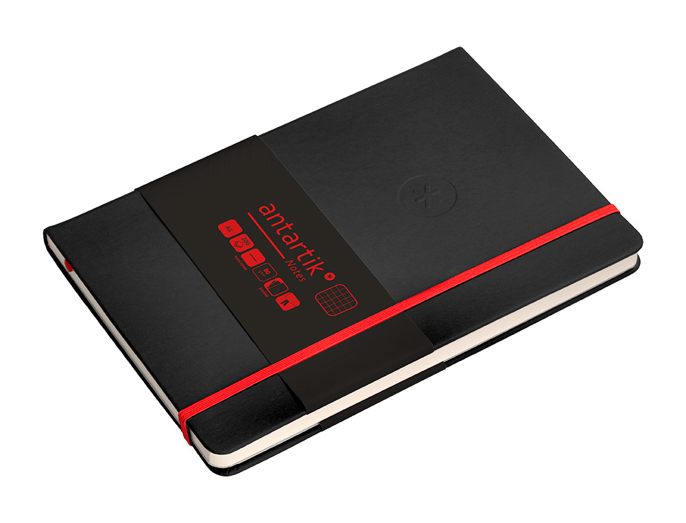 CADERNO COM ELASTICO ANTARTIK NOTES CAPA DURA A5 QUADRICULADO PRETO E VERMELHO 100 FOLHAS 80 GR FSC