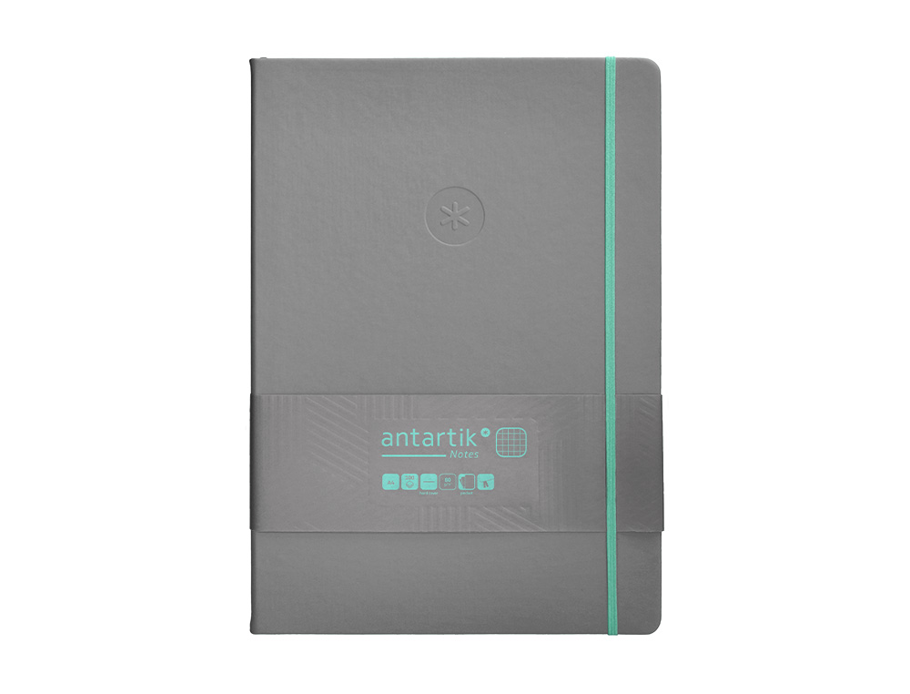 CADERNO COM ELASTICO ANTARTIK NOTES CAPA DURA A4 QUADRICULADO CINZA E TURQUESA 100 FOLHAS 80 GR FSC
