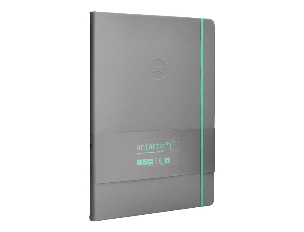CADERNO COM ELASTICO ANTARTIK NOTES CAPA DURA A4 QUADRICULADO CINZA E TURQUESA 100 FOLHAS 80 GR FSC