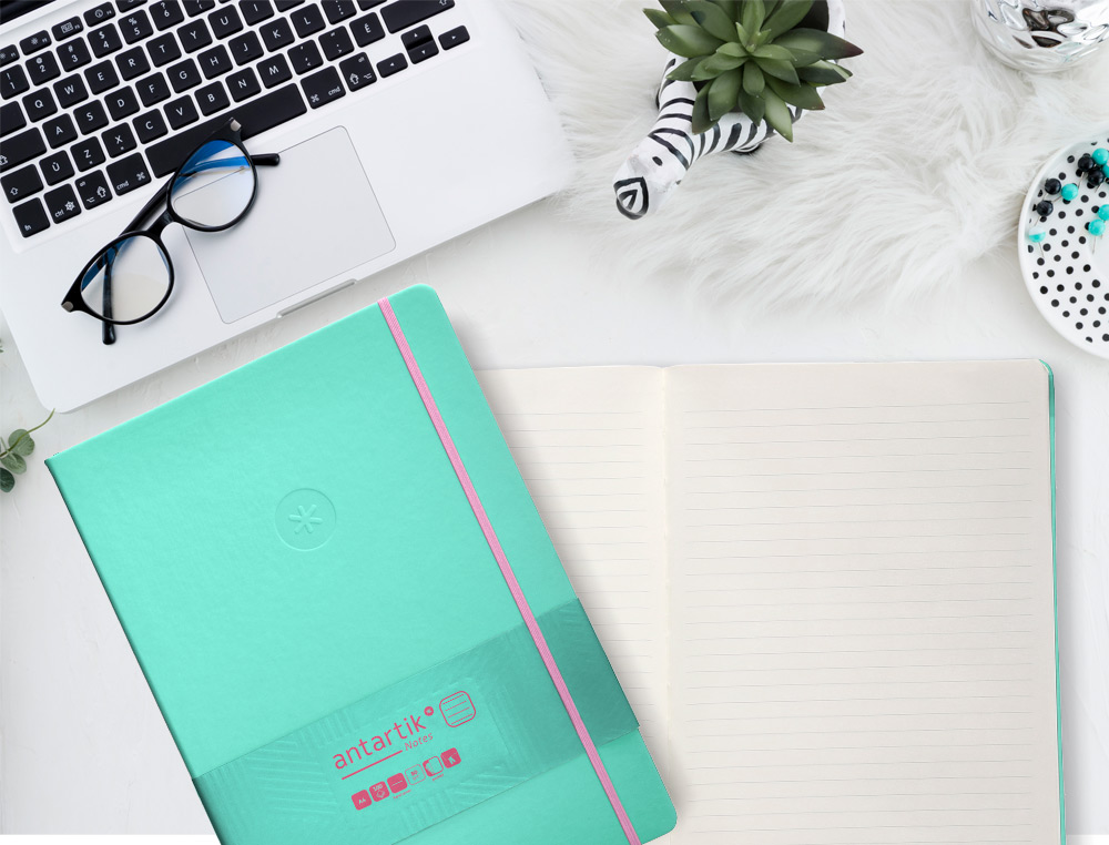 CADERNO COM ELASTICO ANTARTIK NOTES CAPA DURA A4 PAUTADO ROSA E TURQUESA 100 FOLHAS 80 GR FSC